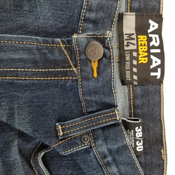 Ariat Rebar M4 Low Rise Boot Men's 38x30 Dark Wash Denim Western Blue Jeans - Picture 7 of 10